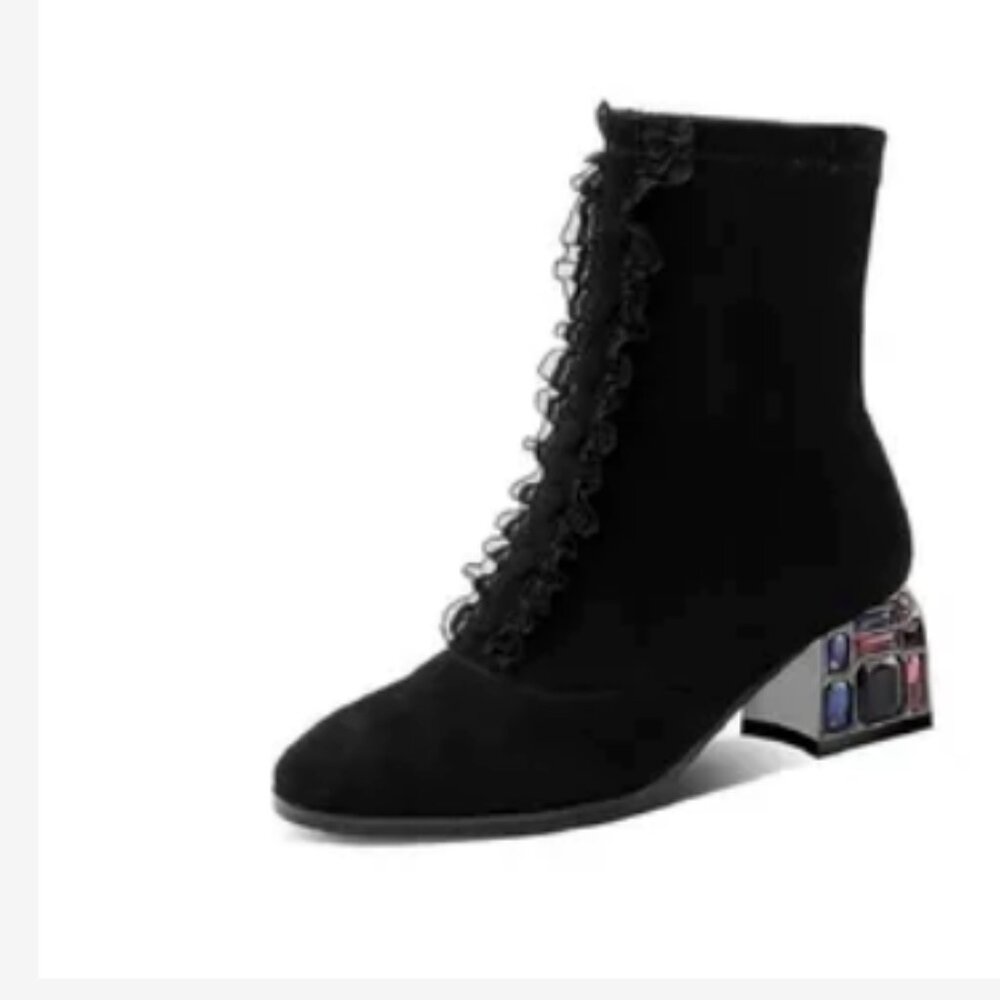 NWOT - Rhinestone Décor Faux Suede Ankle Boots (Size 7.5))